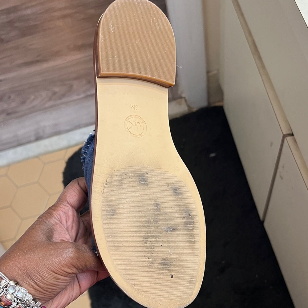 Michael Kors Denim Blue Slides with Silver Logo - Picture 2 of 4